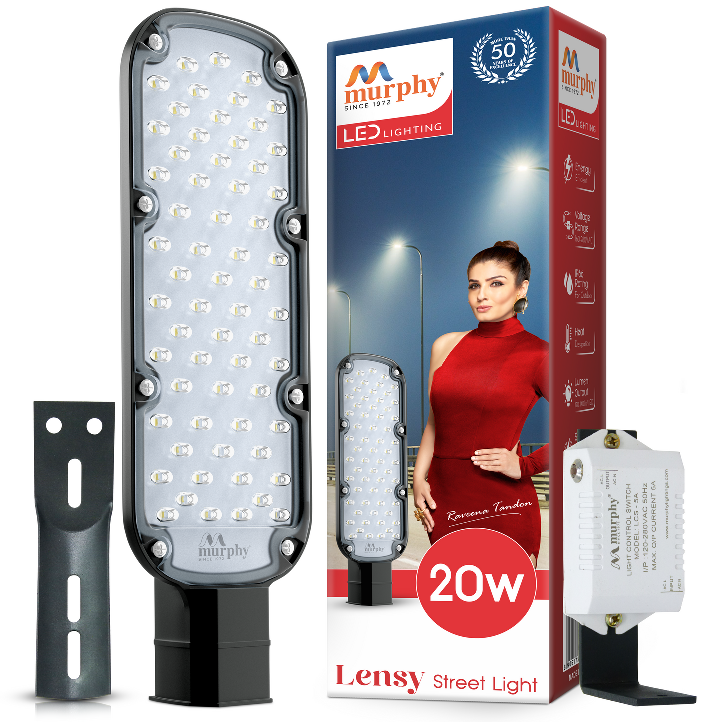 Murphy LED Lensy 20W Dusk to Dawn Auto Day/Night ON/Off Street Light, IP-65 Outdoor Light Cool White