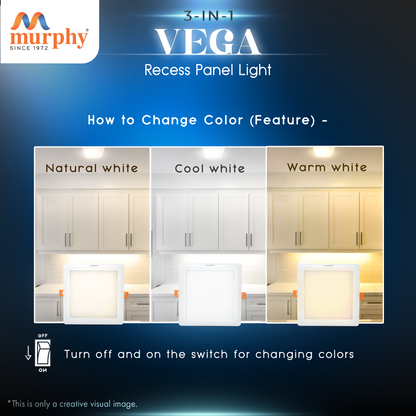 Murphy 10W Vega 3 Color Changing Square Recess Panel Light : CW+WW+NW