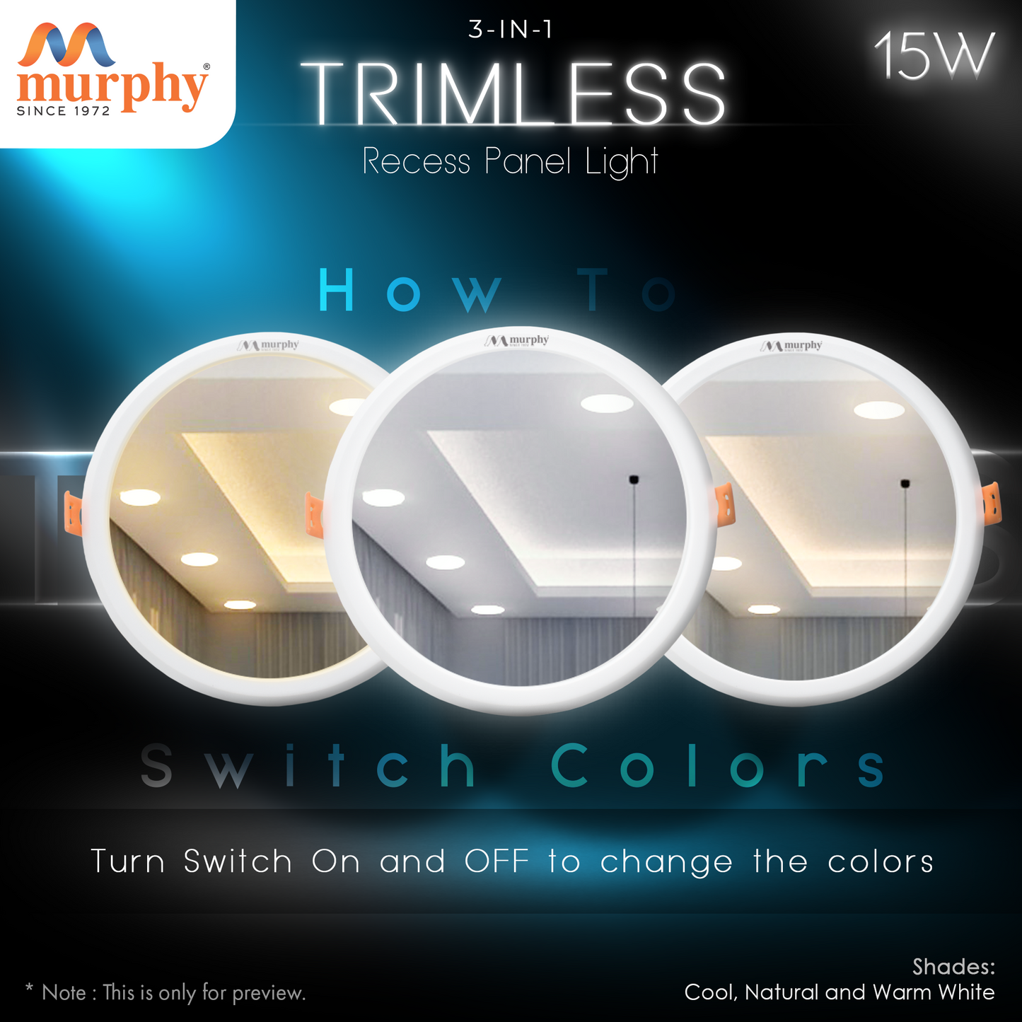 Murphy 15W Trimless 3 Color Changing Round Recess Panel Light