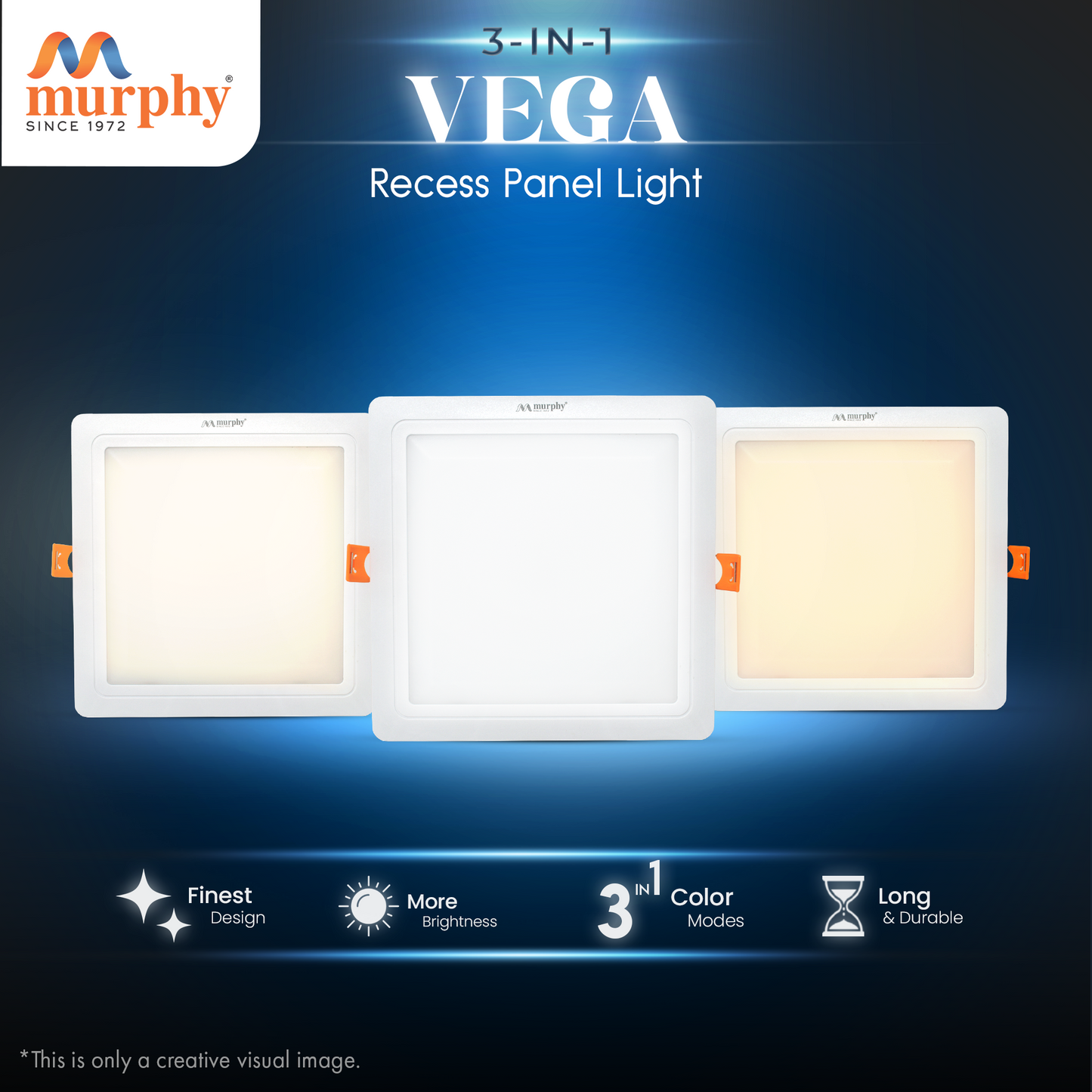 Murphy 10W Vega 3 Color Changing Square Recess Panel Light : CW+WW+NW