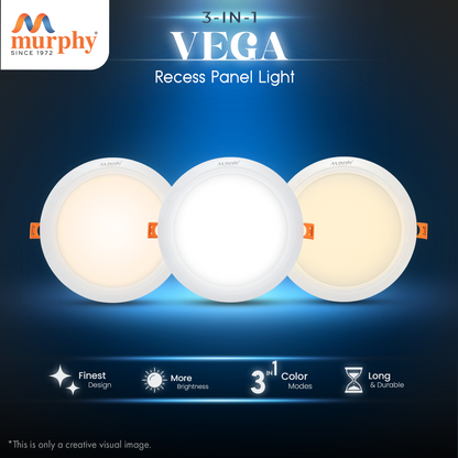 Murphy 10W Vega 3-IN-1 Color Changing Round Recess Panel Light : CW+WW+NW