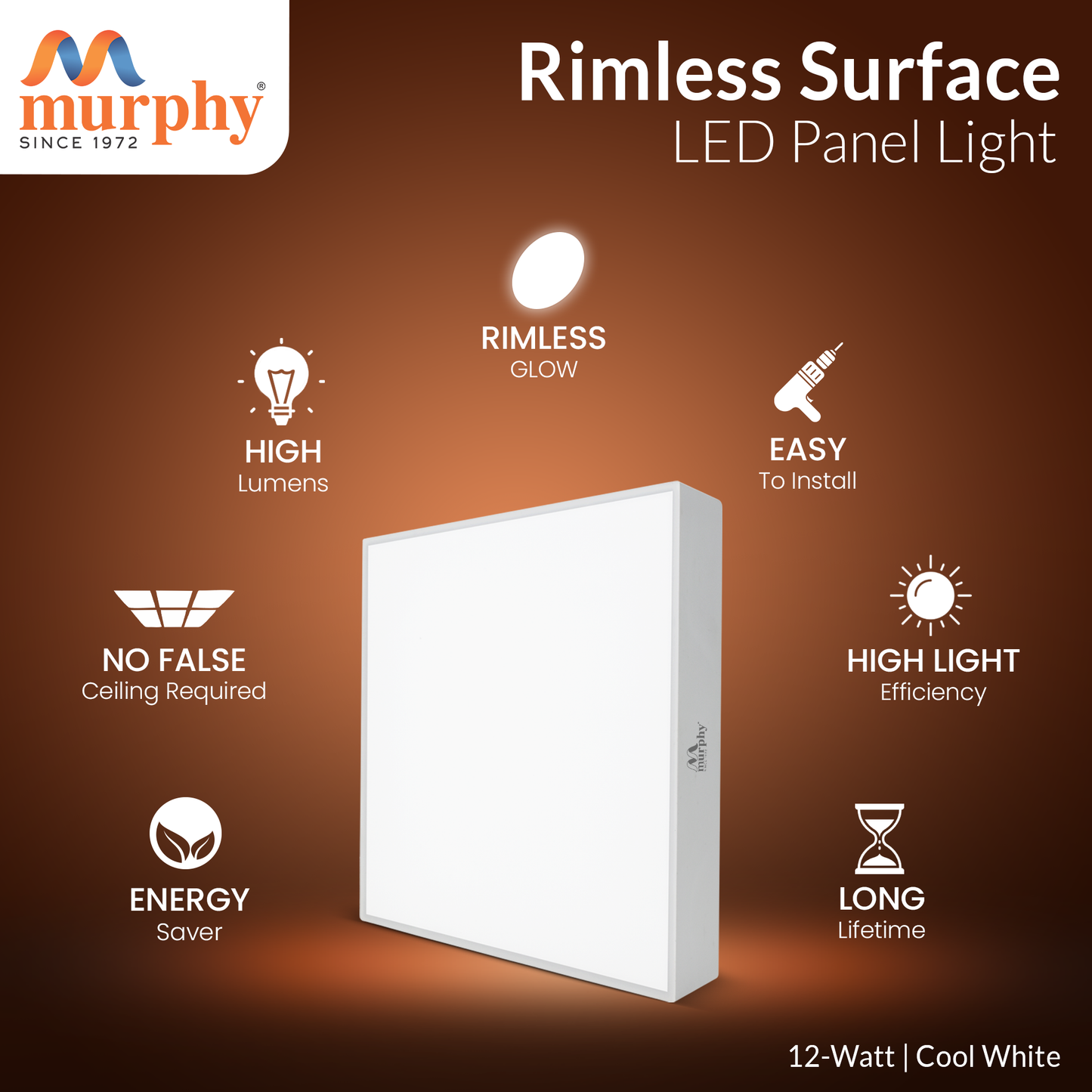Murphy 12W Rimless Square Surface Panel Light