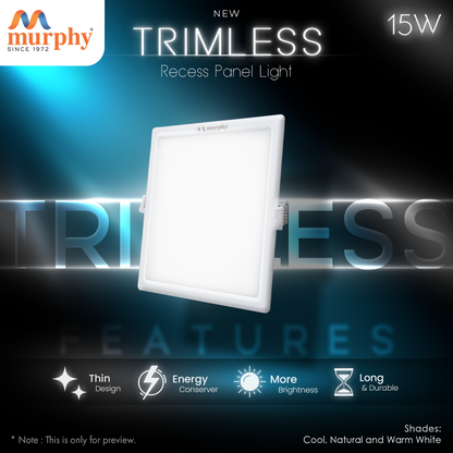 Murphy 15W Trimless Square Recess Panel Light