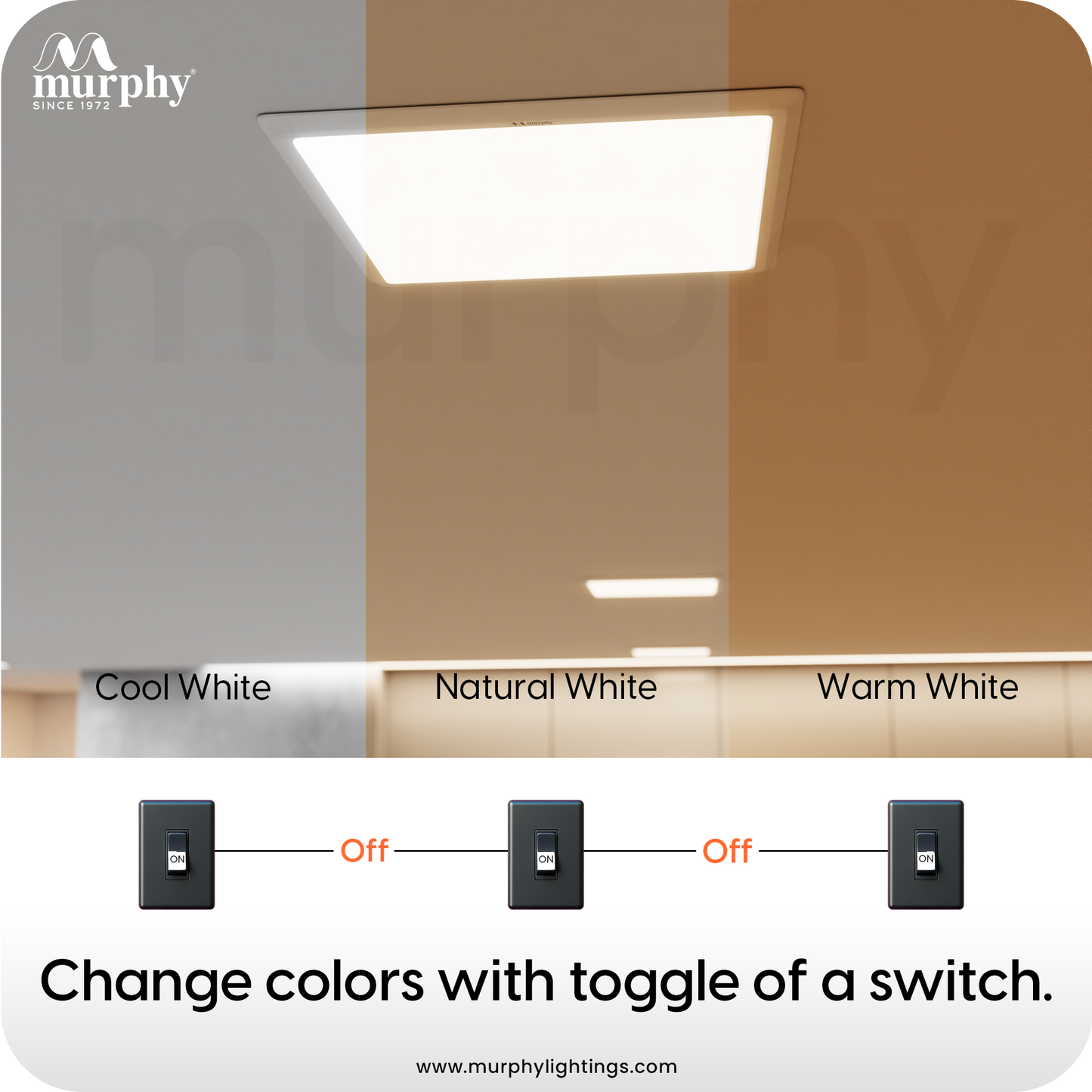 Murphy 10W Trimless 3 Color Changing Square Recess Panel Light