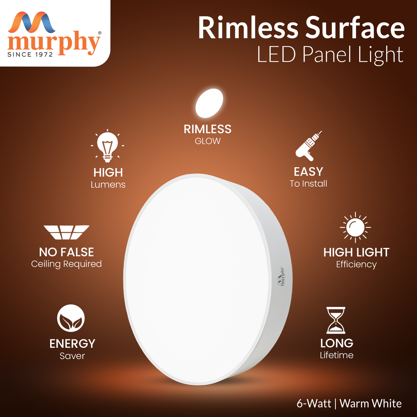 Murphy 6W Rimless Round Surface Panel Light
