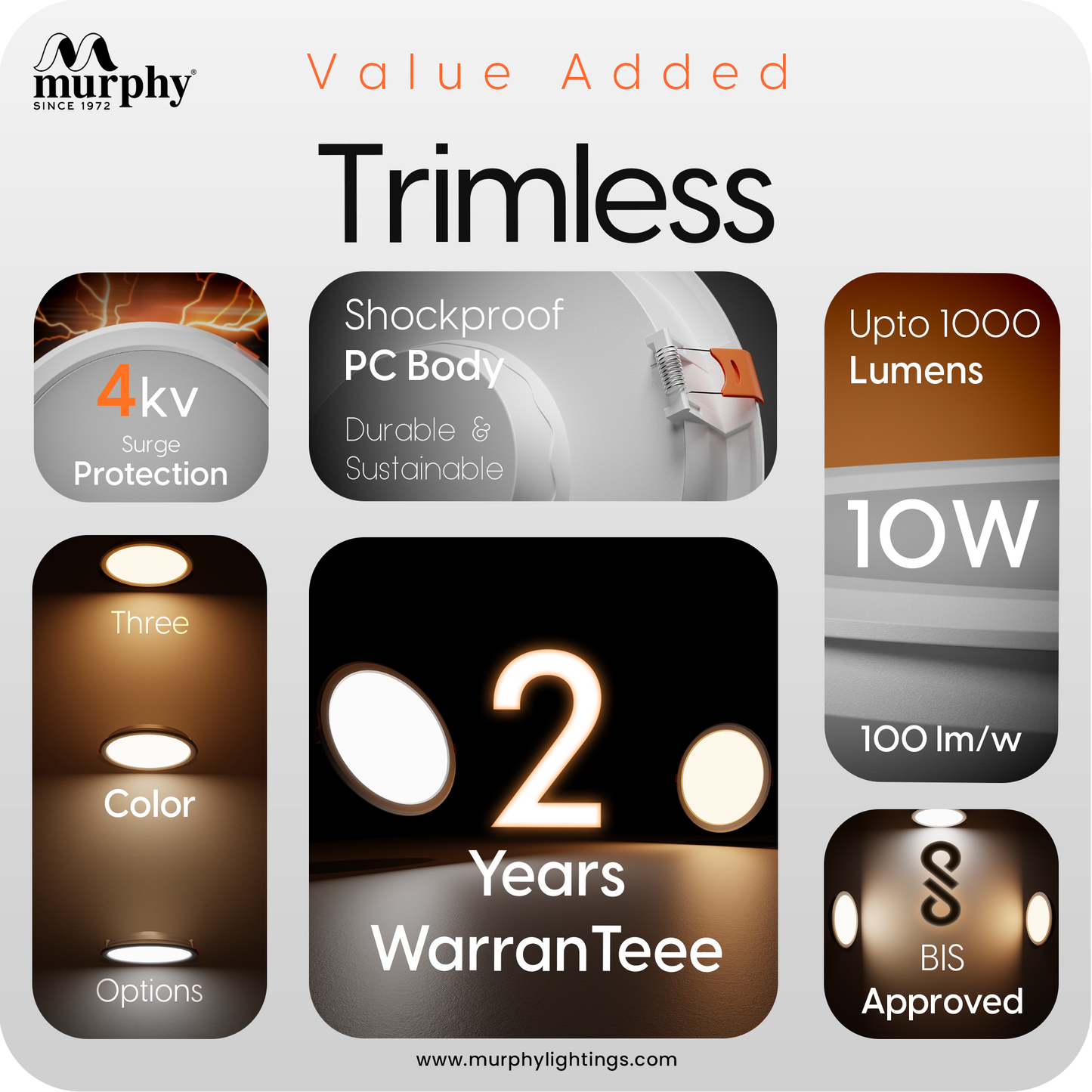 Murphy 10W Trimless Round Recess Panel Light