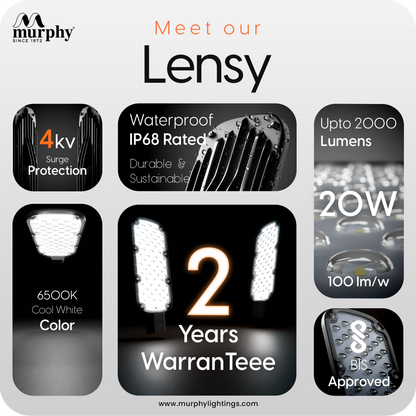 Murphy LED Lensy 20 Watts Ip-65 Bis Approved Waterproof Outdoor Street Light, Cool White