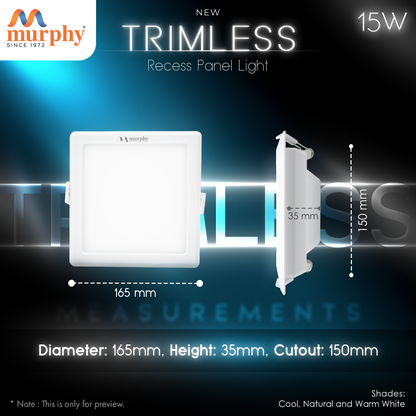 Murphy 15W Trimless Square Recess Panel Light