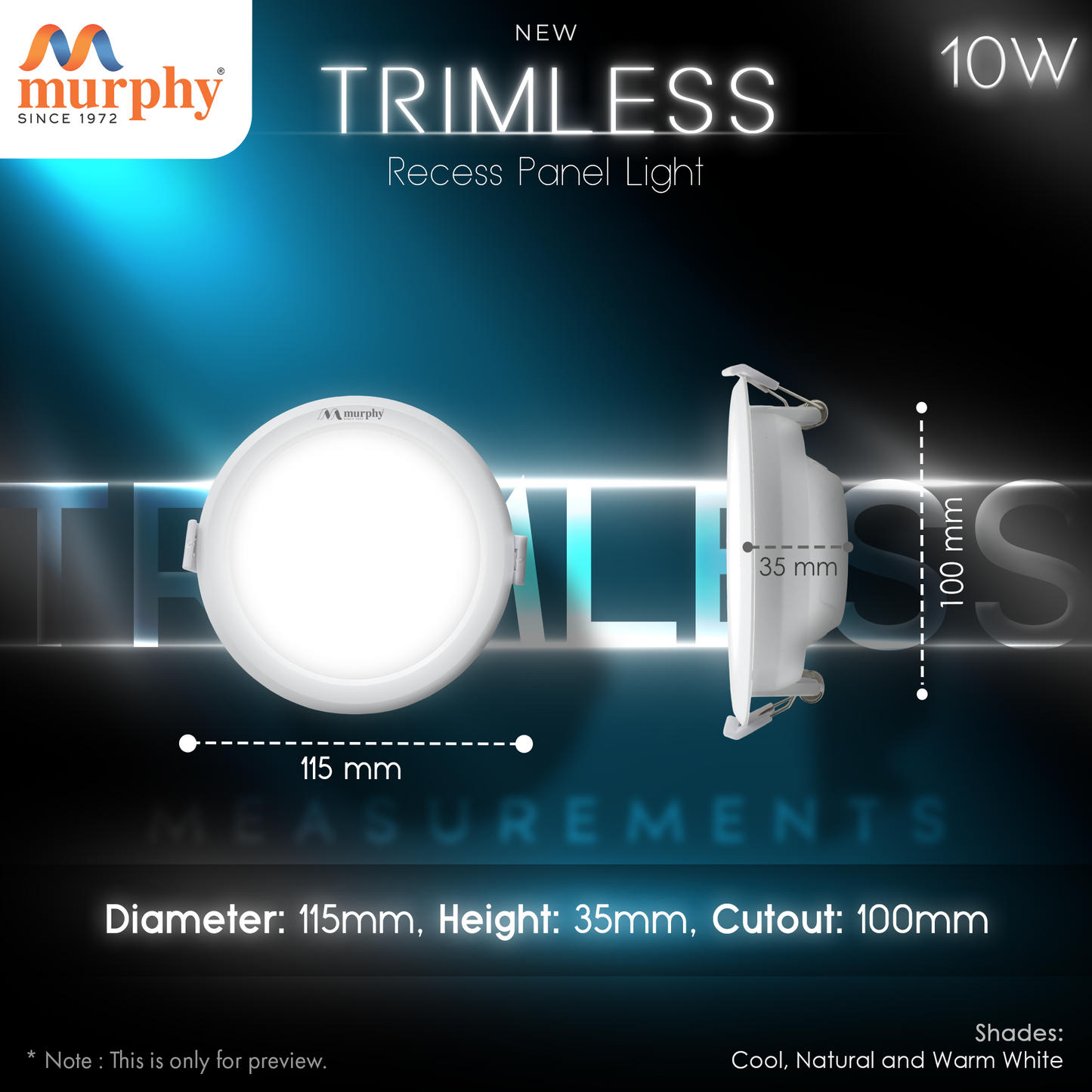 Murphy 10W Trimless Round Recess Panel Light