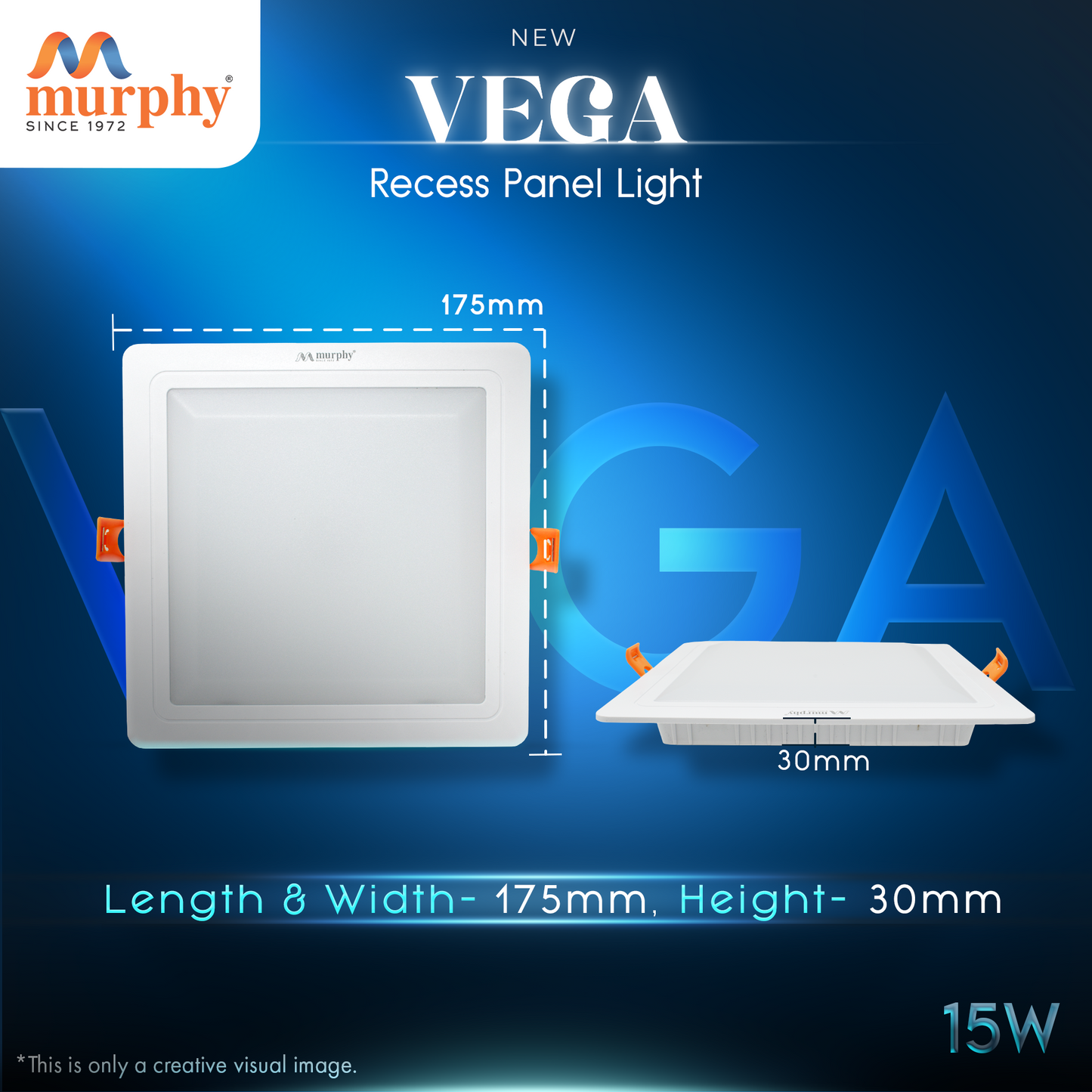 Murphy 15W Vega Square Recess Panel Light