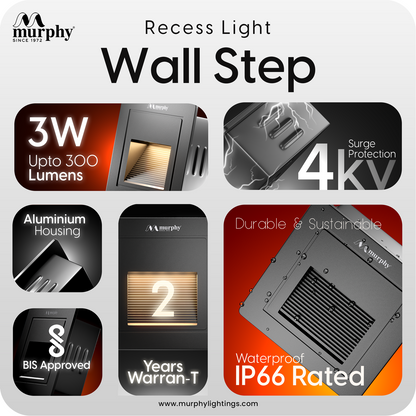 Murphy 3W LED Foot Wall Light - Recess-Black Body