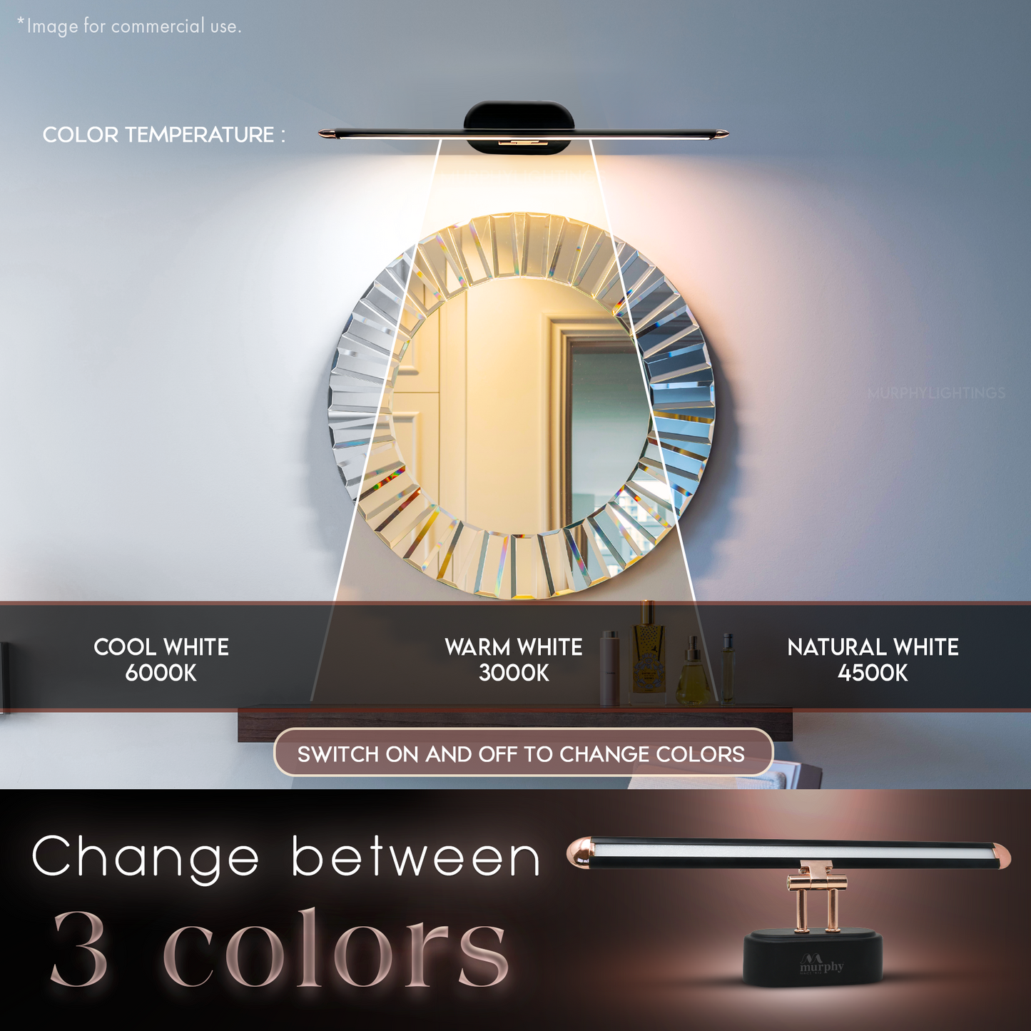 Murphy 12W 3-IN-1 Rose Gold Finish Mirror Light