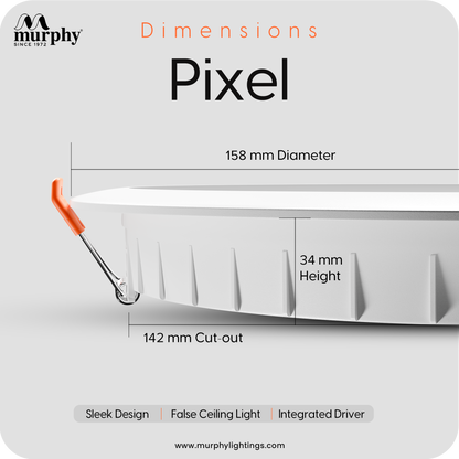 Murphy 15W Round LED Pixel Panel Light, Ceiling Light | Cool White Light (6500K) | Recessed Down Light for False Ceiling | Cutout - 110mm |