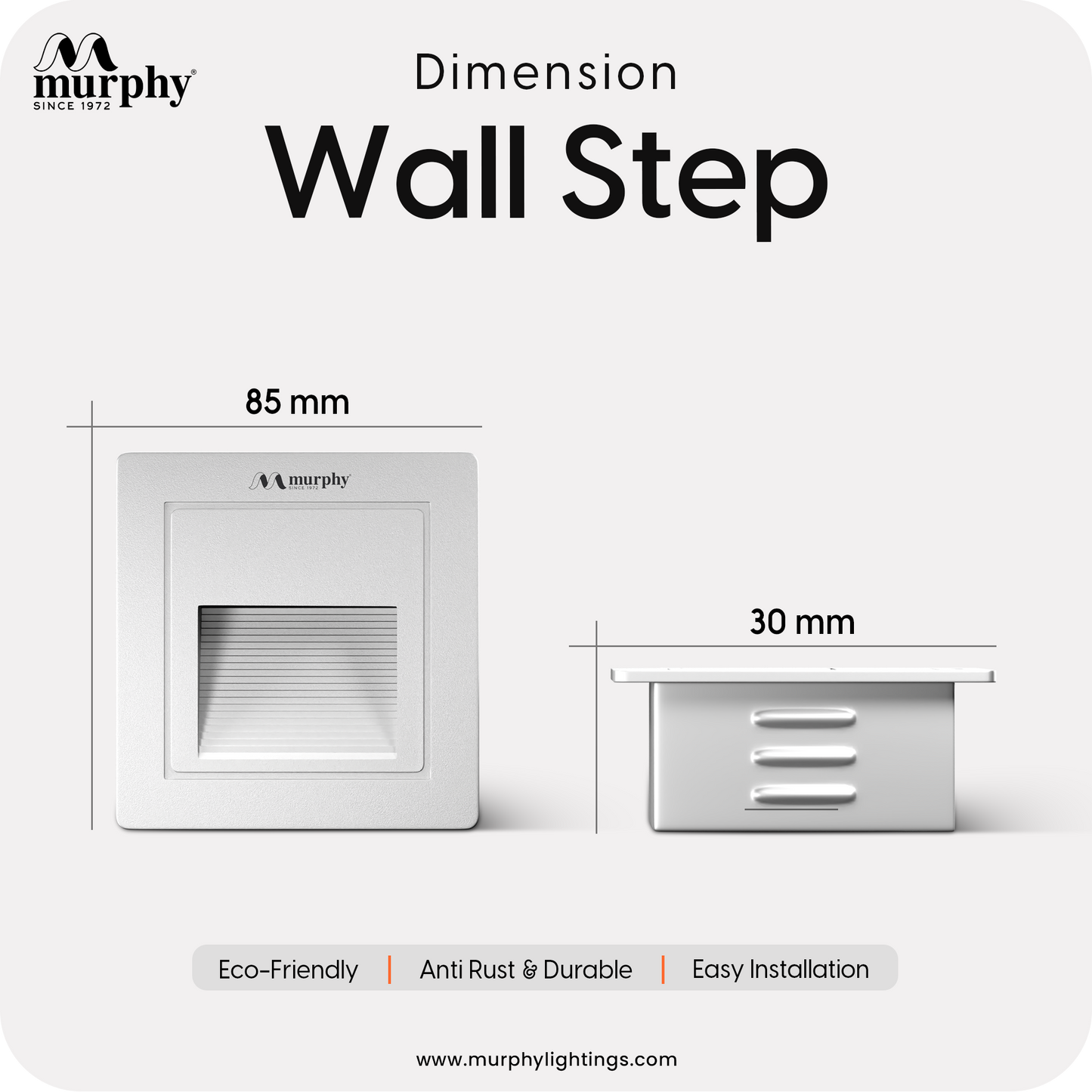 Murphy 3W LED Foot Wall Step Concealed Light - Recess-White Body