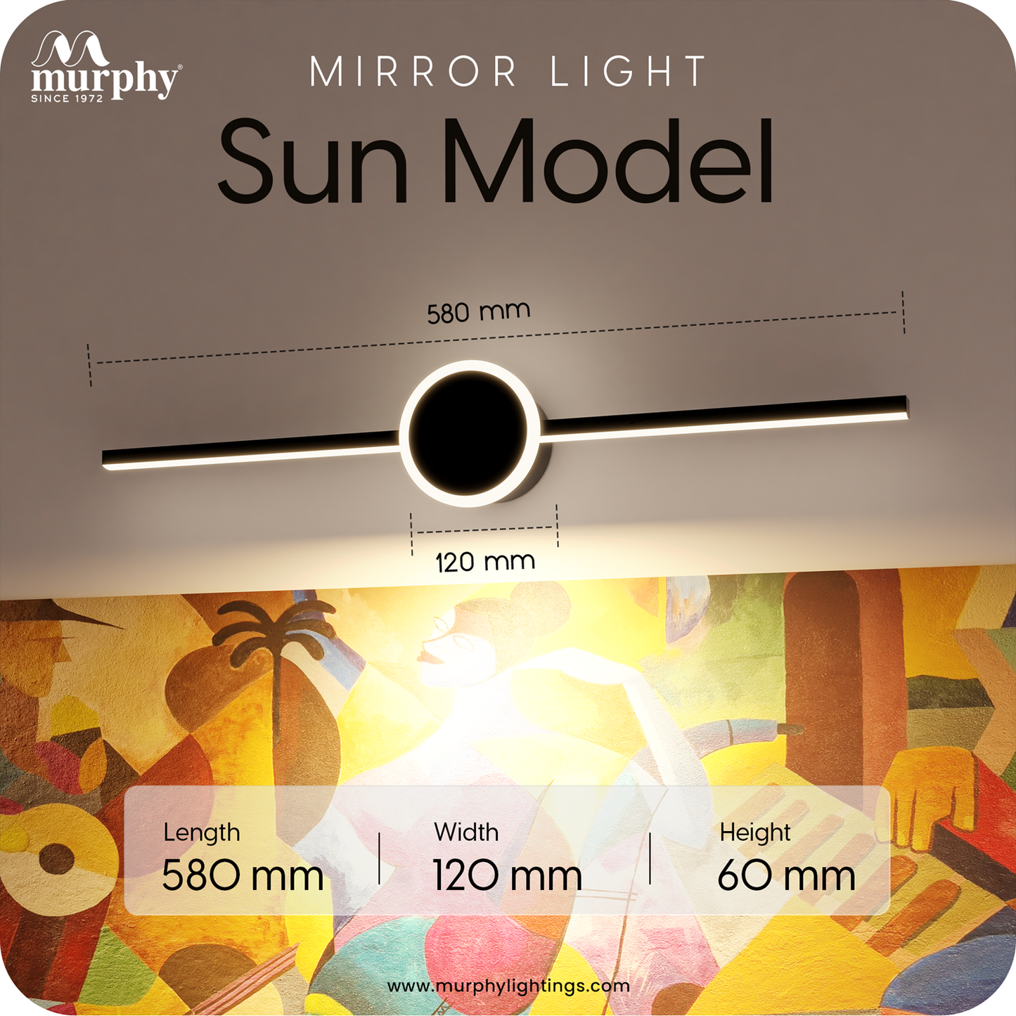 Murphy Sun Model 16+2W with Black Finish LED Picture Photo Frame Light/Bathroom Dressing Table Light with 3 Color Changing Light (White,Warm White and Natural White)