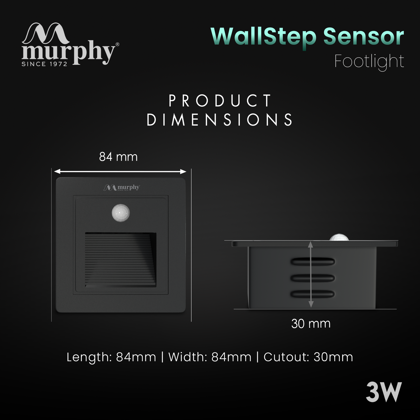 Murphy 3W LED Foot Wall Light With Sensor - RECESS