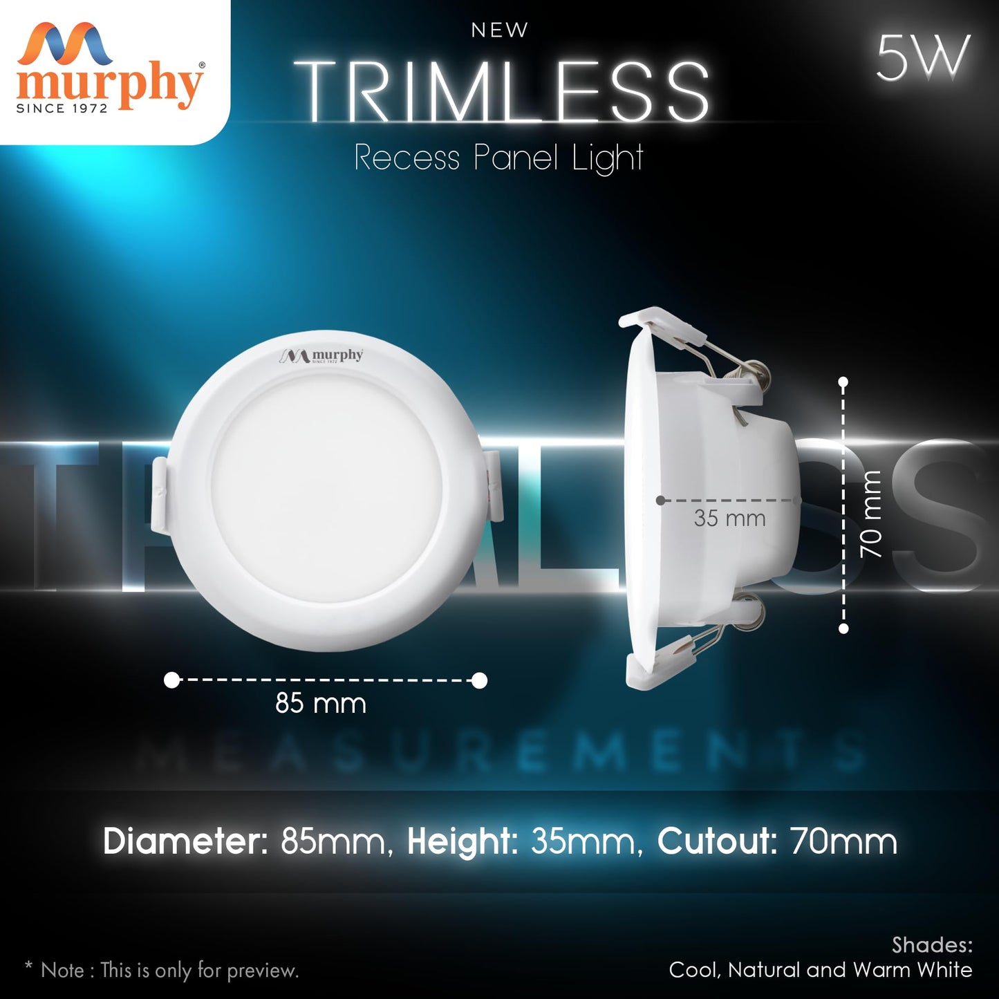 Murphy 5W Trimless Round Recess Panel Light