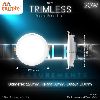 Murphy 20W Trimless Round Recess Panel Light