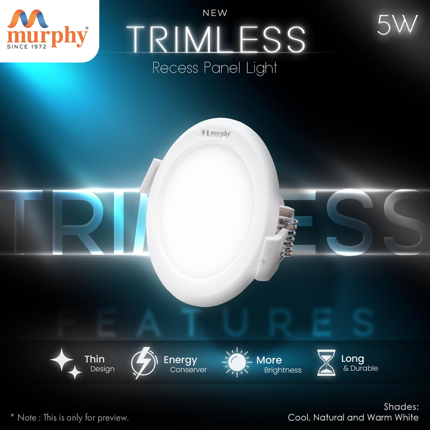 Murphy 5W Trimless Round Recess Panel Light