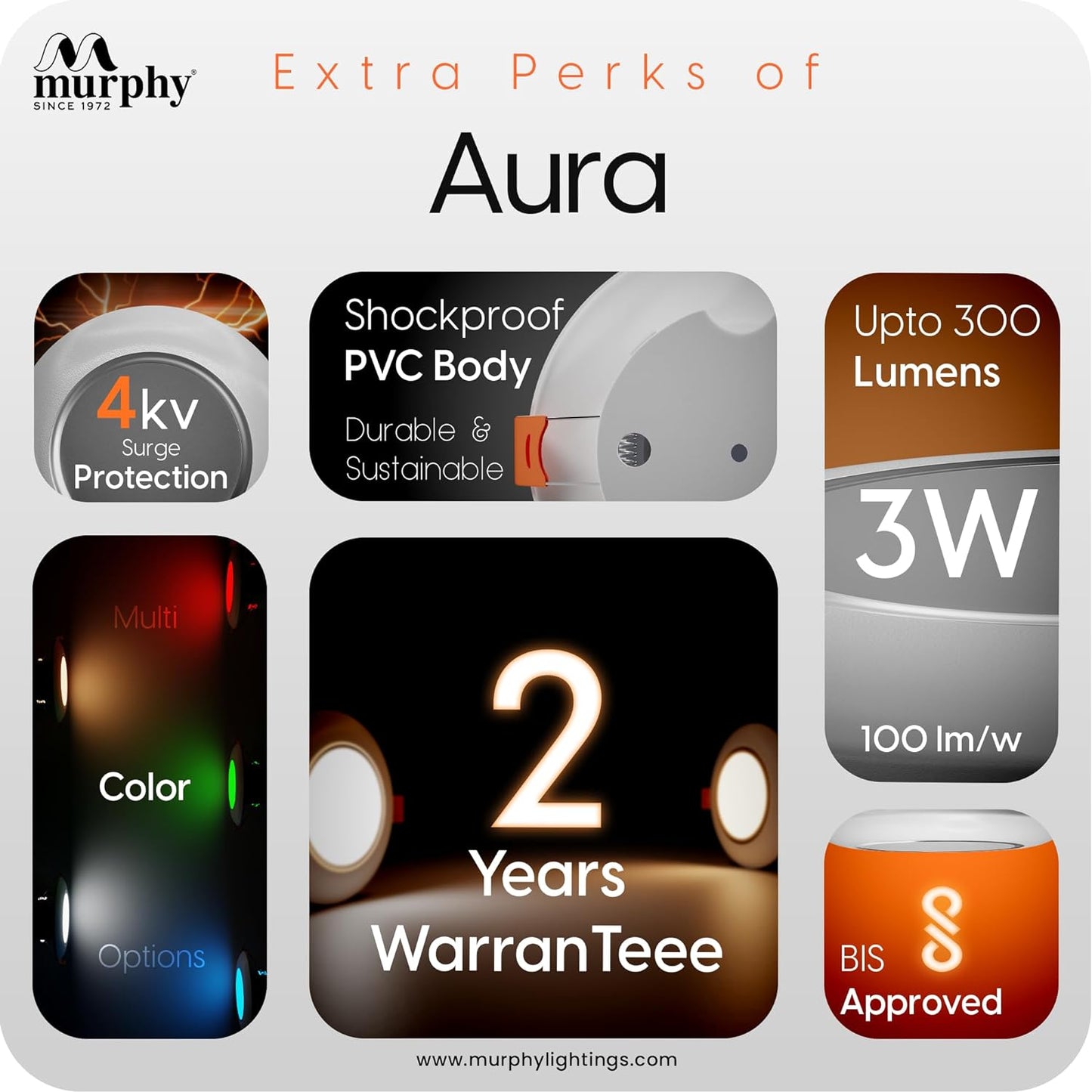 Murphy 3W Aura LED 3-IN-1 Color Changing Down Light : Red+Blue+Pink