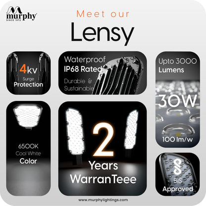 Murphy LED Lensy 30W Dusk to Dawn Auto Day/Night ON/Off Street Light, IP-65 Outdoor Light Cool White